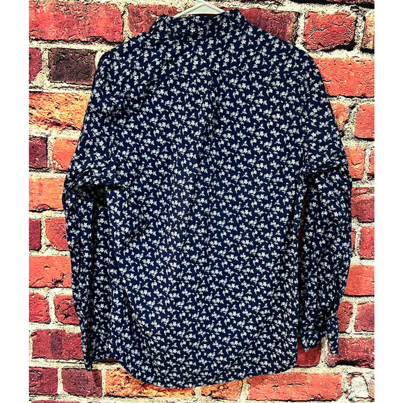 J Crew Secret Wash Stretch Button Up Floral Blue White Shirt Size Medium - Picture 2 of 6